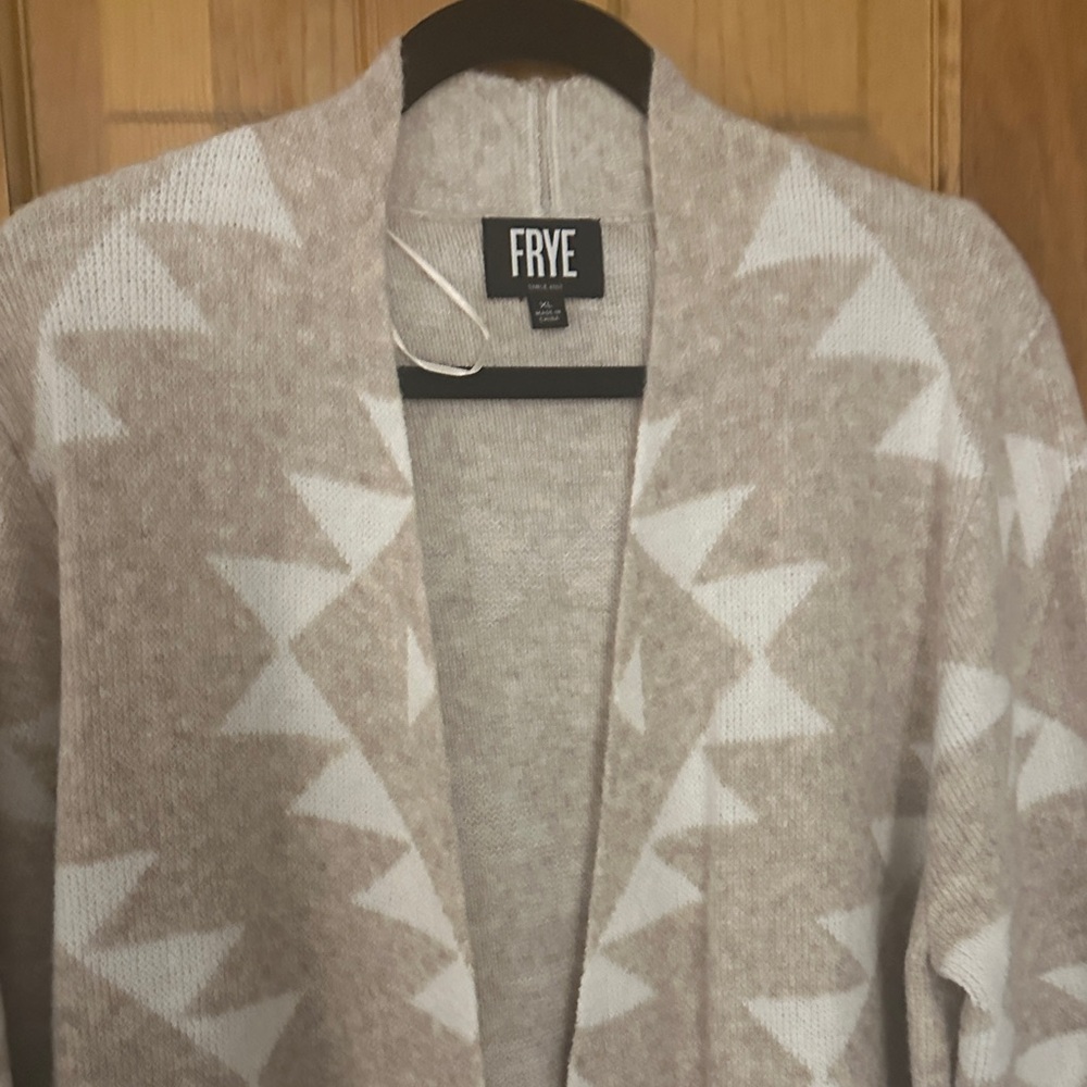 Frye Tan and Cream Geometric Cardigan